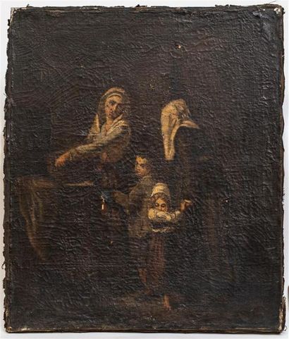 null Dans le goût des Frères Le Nain - XIXe siècle
Scène de genre.
Huile sur toile.
64,5...