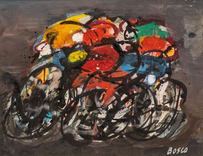 null BOSCO Pierre (1909-1993)
La course de bicyclettes
Gouache sur papier, signée...