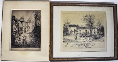 null Lot de deux gravures l'une d'après BROUET Auguste (1872-1941)
Paysage de campagne,...