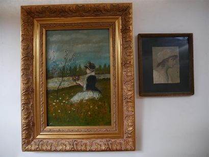 null Ecole début XXème siècle
Jeune femme au bouquet dans un jardin
Huile sur toile
24,5...