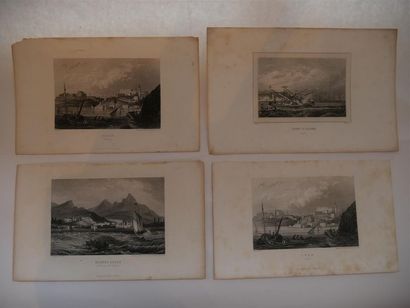 null Un ensemble de dix-sept petites gravures représentant des paysages de villes...