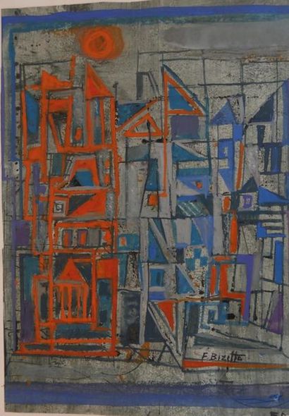 null BIZETTE Françoise (1914-1996)
Architectures 
Gouache sur papier signée en bas...