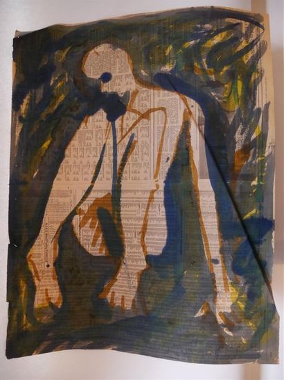 null BRUDZYNSKI Tadeusz (1956-1996)
Figure humaine sur papier journal 
Gouache signée...