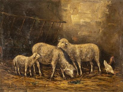 null Buncey Philippe Albin (1905-1978)
 Moutons dans l'étable
Deux huiles sur panneaux...