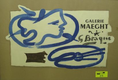 Georges BRAQUE. (d'après) Affiche pour la galerie MAEGHT.48 x 70 cm. Cadre. Frais...