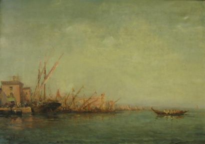 Alfred GODCHAUX (1838-1895) Scène de port. Huile sur toile signée en bas à gauche....