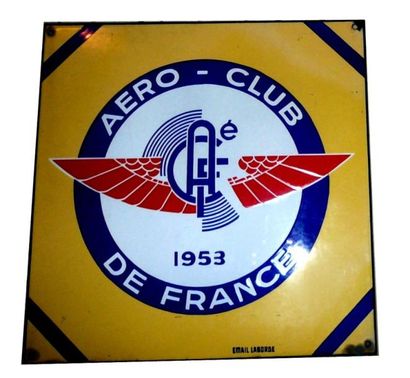 null Objet. Plaque emaillée Aeroclub de France. Email Laborde 1953. 40 x 40 cm. Bel...