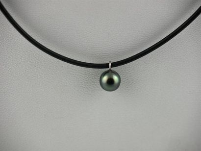 null PERLE de TAHITI 
Collier caoutchouc et fermoir argent
Diam. perle : 9/10 mm
Long....
