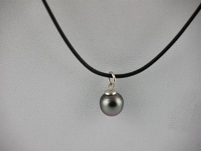 null PERLE de TAHITI 
Collier cuir noir et fermoir en argent
Diam. perle : 10 mm
Long....