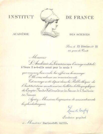 null DE BROGLIE Louis (1892-1987). Physicien créateur de la mécanique ondulatoire.
L.S....