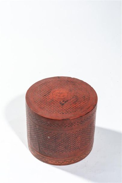 null Boite en bois laqué rouge à anse 
Travail asiatique
Haut: 13,5 cm
Provenance:...