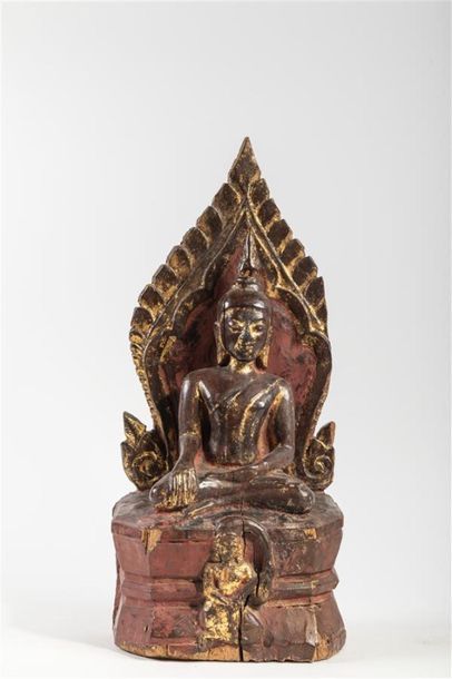 null THAILANDE XXème siècle
Divinité en méditation en bois polychrome et traces de...