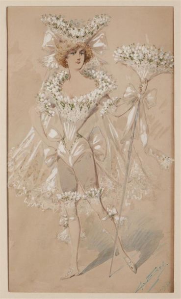  EDEL Alfredo Leonardo (1856-1912). Deux projets de costume de théâtre. Aquarelle,...