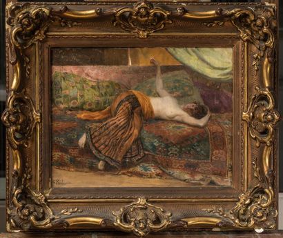  ROCHEGROSSE Georges Antoine (1859-1938). Le repos de l'odalisque Huile sur toile,...