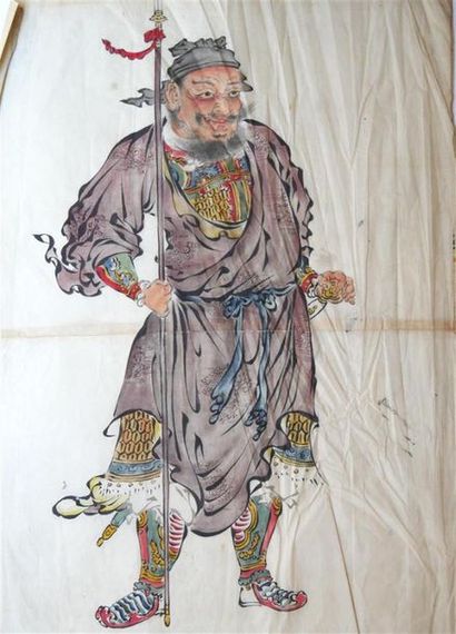  CHINE- XXème siècle Ensemble de six encres sur papier japon représentant des personnages,...