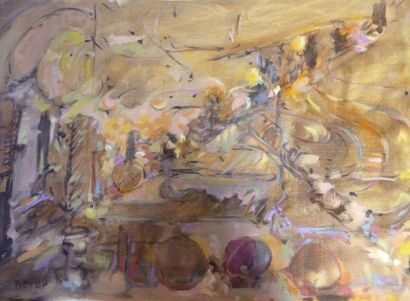  BEYER Lucien (1908-1983) Composition sur fond jaune Huile sur toile signée en bas...