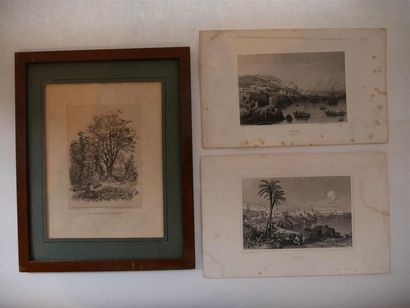  Un ensemble de dix-sept petites gravures représentant des paysages de villes (Oran,...