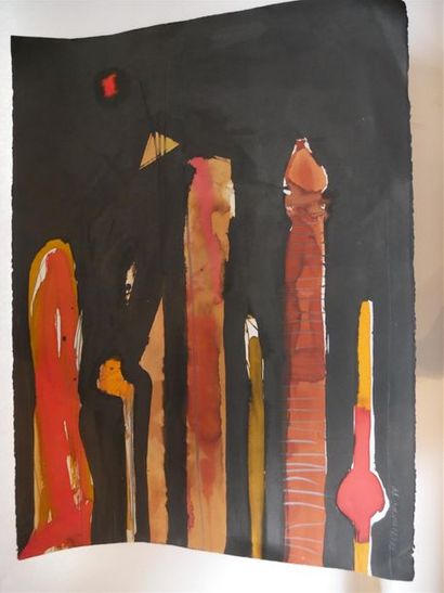  BRUDZYNSKI Tadeusz (1956-1996) Composition en rouge et noir Gouache sur papier signée...