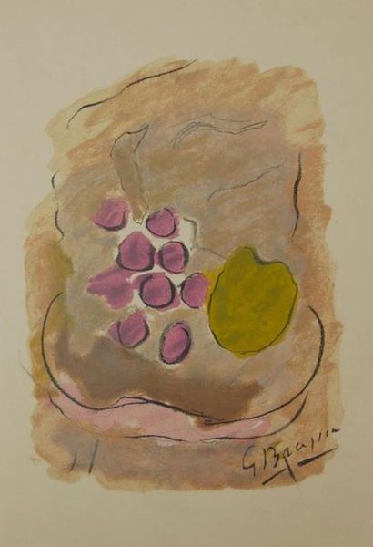  Georges BRAQUE Nature morte à la grappe de raisin Lithographie en couleur signé...