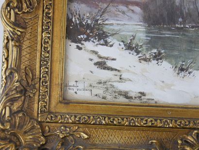 null JOURDAIN Henri (1864-1931) 
Berges sous la neige 
Aquarelle et gouache sur papier,...