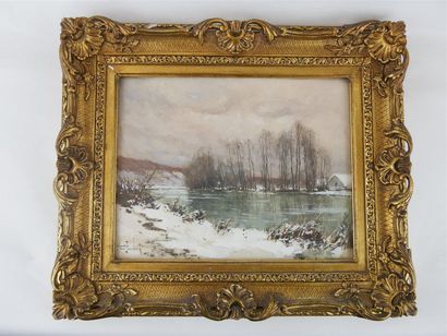  JOURDAIN Henri (1864-1931) Berges sous la neige Aquarelle et gouache sur papier,...