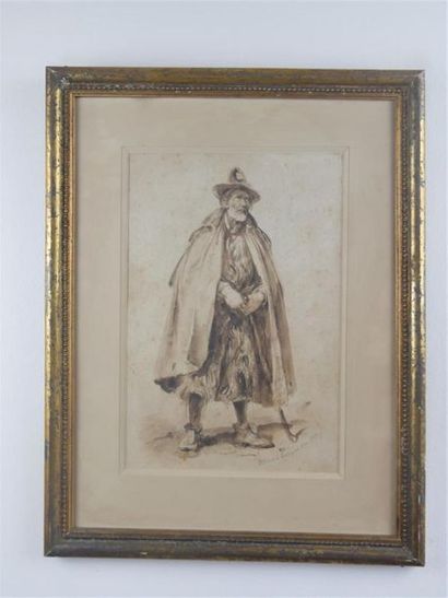  VERNET Horace Paris 1789 - id. ; 1863 Le vieux mendiant romain. Pinceau, encre brune...