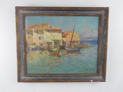 null AMEGLIO Mèrio (1897-1970) 
Petit port de pêche méditerranéen 
Huile sur toile...