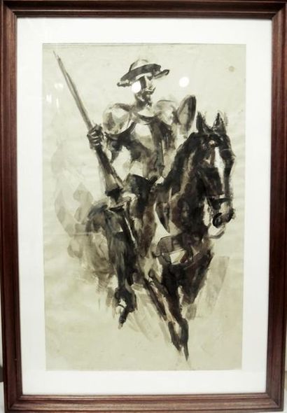  JOSE LUIS REY VILA Don Quichotte de la Mancha Lavis 100 x 70 cm 