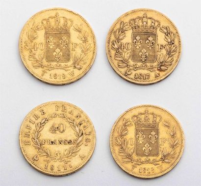 null 4 pièces de 40 Francs OR, Louis XVIII : 1817 A (Paris) et 1818 W (Lille) (2)...
