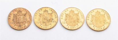 null 4 pièces de 50 Francs OR, Napoléon III : 1857 A (2-Paris), 1859 A (Paris) et...