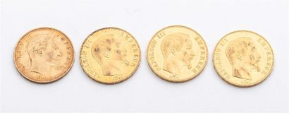null 4 pièces de 50 Francs OR, Napoléon III : 1857 A (2-Paris), 1859 A (Paris) et...