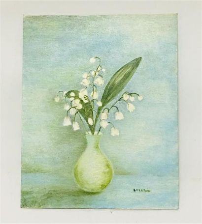 null HERBIN G.
Bouquet de muguet dans un vase sur fond bleuté
Huile sur toile marouflée...