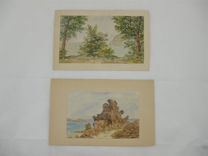 null A. BALLUS (XXème) 
Suite de cinq aquarelles sur papier : 
- Grimaud 1938, signée,...