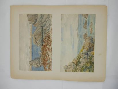 null A. BALLUS (XXème)
Série de huit aquarelles sur papier collé sur carton 
Chausey...
