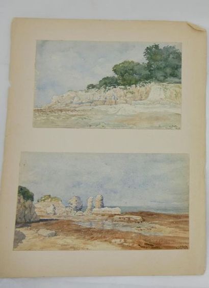 null A. BALLUS (XXème)
Royan 
Deux aquarelles sur papier collé sur carton
Signées,...