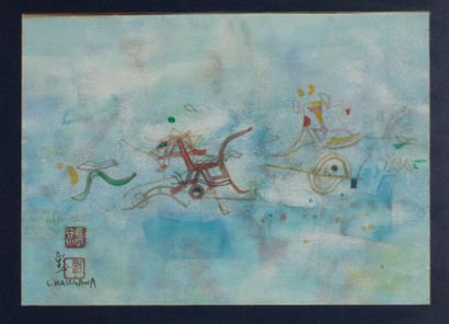 null SCHOICHI (1929-)
Figures abstraites de couleur sur fond bleuté
Aquarelle sur...