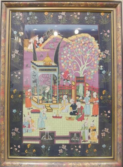 null Grande miniature indienne aux millefleurs 
Gouache sur toile 
106 x 73 cm