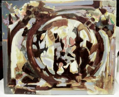 null BEYER Lucien (1908-1983) 
Composition abstraite dans les tons bruns et jaunes
Huile...