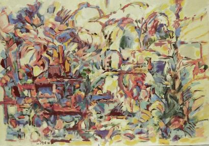 null BEYER Lucien (1908-1983)
Composition abstraite dans les tons pastels 
Huile...