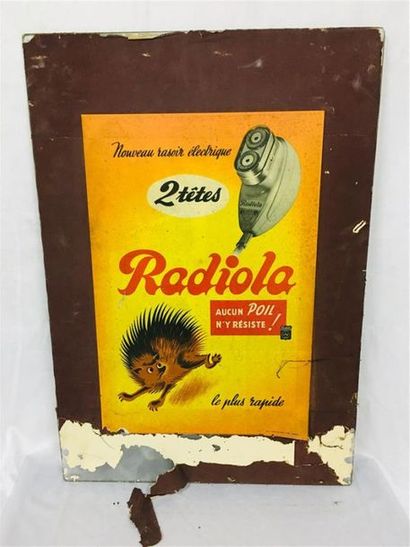 null Plaque publicitaire en verre églomisé et papier : Radiola ; Ravie en poudre...