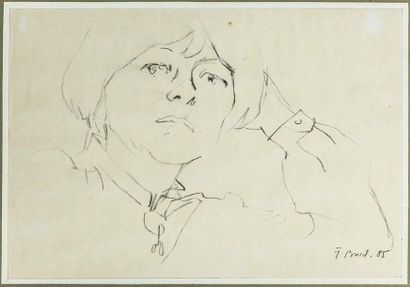 null Jacques BUREL (1922-2000).
Portrait de femme.
Crayon sur papier contrecollé...
