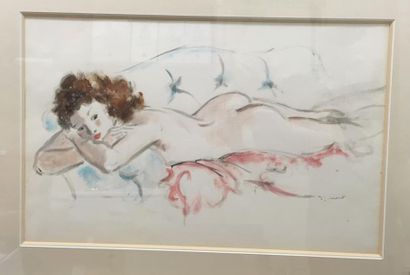 null André DIGNIMONT (1891-1965)
Nu au sofa 
Aquarelle et encre sur papier sous verre...