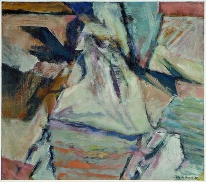  Jacques BUREL (1922-2000). Composition abstraite. Huile et gouache sur papier contrecollée...