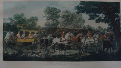 Carle VERNET(1758-1836) d'après Rendez-vous de chasse. Gravure en couleur par Debucourt....