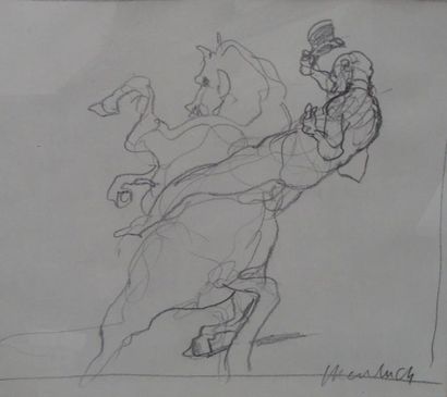 Claude WEISBUCH (1927) Le cheval cabré. Dessin. 23 x 27 cm
