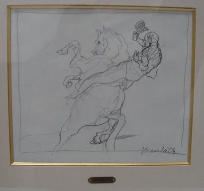 Claude WEISBUCH (1927) Le cheval cabré. Dessin. 23 x 27 cm