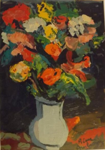 Pierre AMBROGIANI (1907-1985) Bouquet de fleurs. Huile sur papier. Signé en bas à...