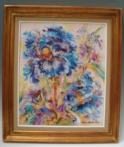 Gabrielle BOUFFAY (1930) Fleurs. Huile sur toile. Signé en bas à droite. 46 x 38...