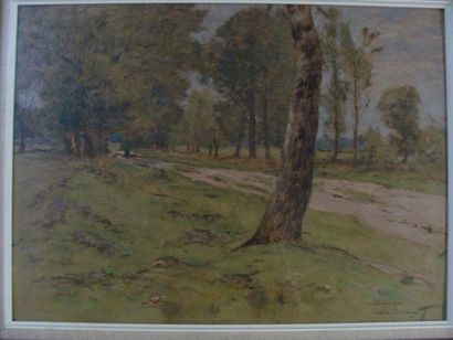 Charles CARLOS-LEFEBVRE (1853-1938) Paysage au berger. Pastel. Signé en bas à droite....