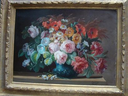 Clément GONTIER: (Lavaur 1876 - ? 1918) Bouquet de fleurs. Huile sur toile. 73 x...
